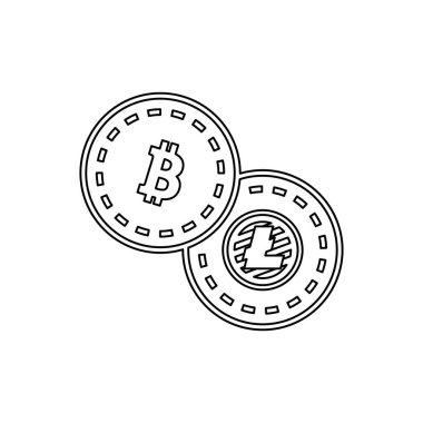 Bitcoin ve Lit madeni para simgesi beyaz arkaplanda izole edildi. Şifreleme sembolü modern, basit, vektör, web sitesi tasarımı için simge, mobil uygulama, ui. Vektör İllüstrasyonu