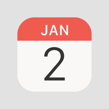 Arka planda 2 Ocak simgesi izole edildi. Takvim sembolü modern, basit, vektör, web sitesi tasarımı için simge, mobil uygulama, ui. Vektör İllüstrasyonu