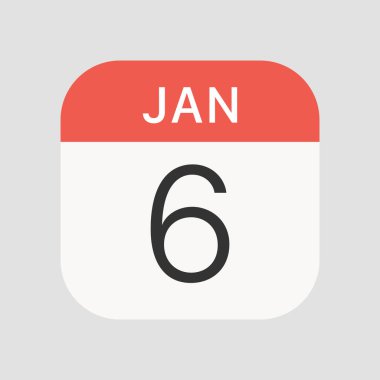 Arka planda 6 Ocak simgesi izole edildi. Takvim sembolü modern, basit, vektör, web sitesi tasarımı için simge, mobil uygulama, ui. Vektör İllüstrasyonu