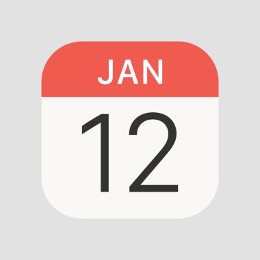 Arka planda 12 Ocak simgesi izole edildi. Takvim sembolü modern, basit, vektör, web sitesi tasarımı için simge, mobil uygulama, ui. Vektör İllüstrasyonu