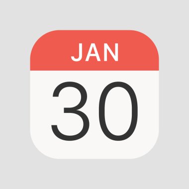 Arka planda 30 Ocak simgesi izole edildi. Takvim sembolü modern, basit, vektör, web sitesi tasarımı için simge, mobil uygulama, ui. Vektör İllüstrasyonu