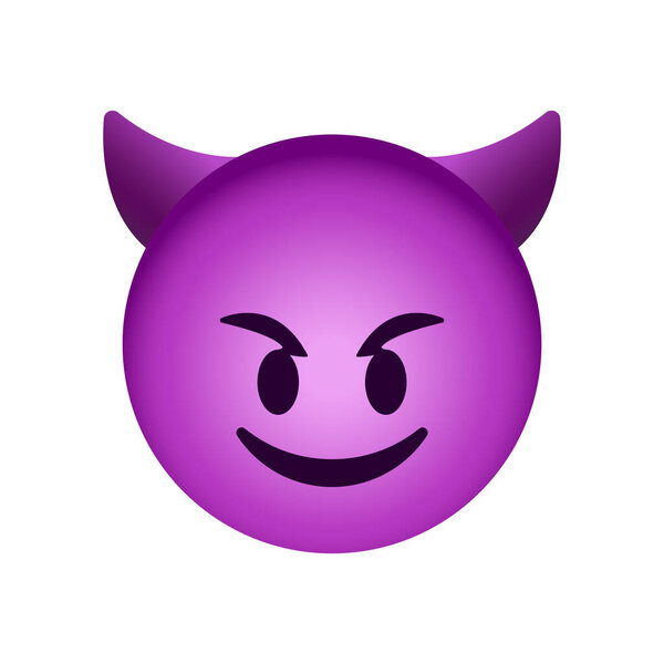 Улыбающееся лицо с рогами смайлик на белом фоне. Символ эмоций современный, простой, векторный, значок для дизайна сайта, мобильного приложения, ui. Векторная миграция