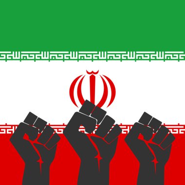 İran bayrağı geçmişi olan bir yumruk. Yükseltilmiş yumruk sembolü modern, basit, vektör, web sitesi tasarımı için simge, mobil uygulama, ui. Vektör İllüstrasyonu