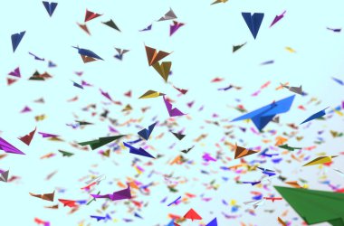 Renkli Soyut Kağıt Uçak Duvar Kağıdı 3D Resim Mavi Tarafsız Arkaplan