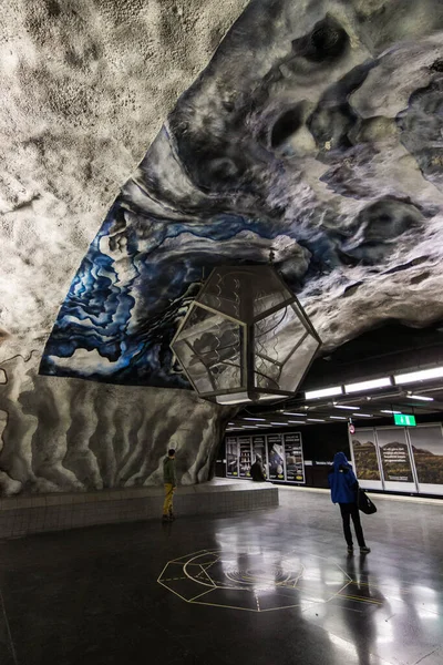 Ciudad Estocolmo Suecia Estación Metro Con Decoración Arte —  Fotos de Stock