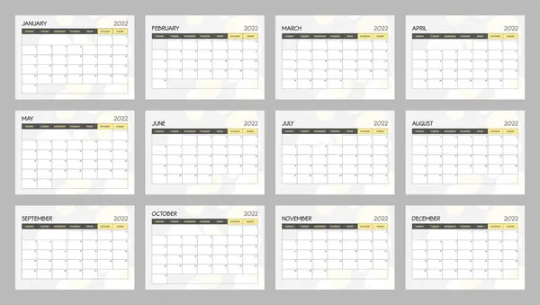 Kalendervorlage 2022 Gelb Grau Und Weiß Tischkalender Design Wochenstart Montag — Stockvektor