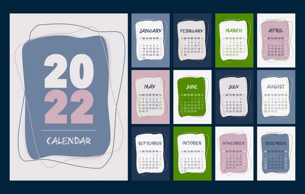 Kalender 2022 Vorlage Rosa Blau Grün Und Weiß Schreibtischkalender Design — Stockvektor