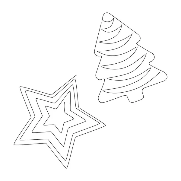 Χριστουγεννιάτικο Χέρι Ζωγραφισμένο Αστέρι Και Δέντρο Εικόνα Διακόσμησης Μιας Γραμμής — Διανυσματικό Αρχείο