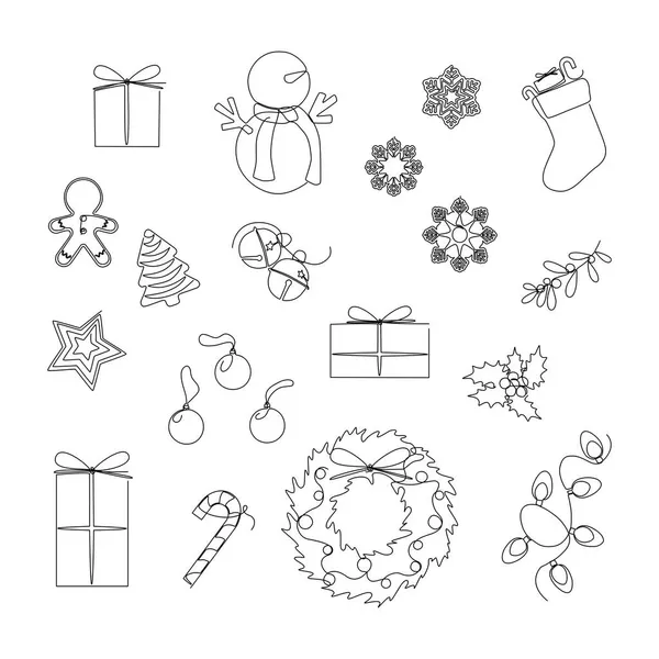 Set Von Weihnachtssymbolen Mit Schriftzeichen Und Dekorationen Flachem Design — Stockvektor