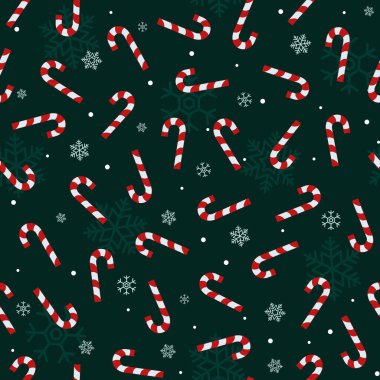 Yeşil Noel desenli, kırmızı şeker kamışı ve kar taneleriyle