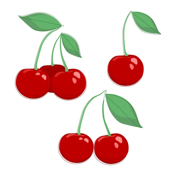 Sött Rött Körsbär Isolerat Vitt Fastställda Frukter — Stock vektor