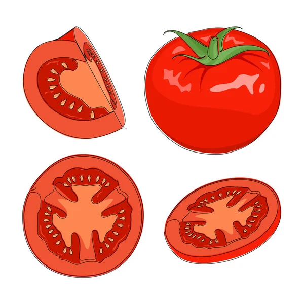 Set Sliced Tomato Vegetable Flat Design — Stock Vector