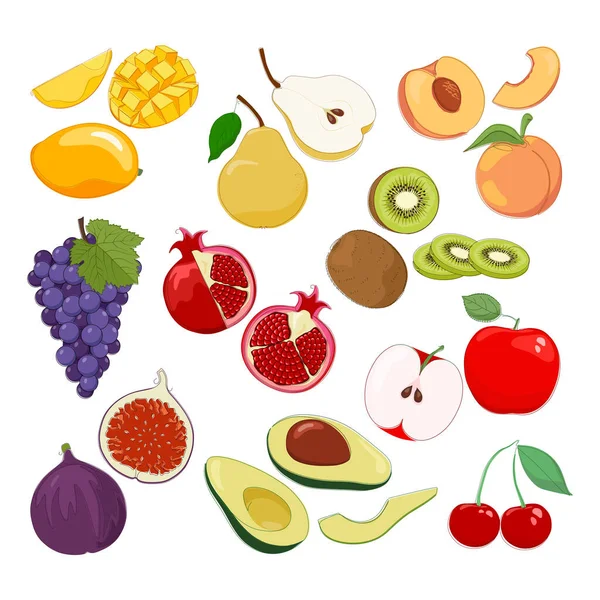 Renkli Tatlı Meyveler Düz Tasarım Çizimi — Stok Vektör