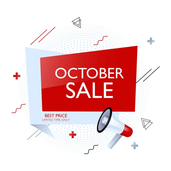 Banner Venda Outubro Vermelho Com Megafone Melhor Sinal Preço Modelo — Vetor de Stock