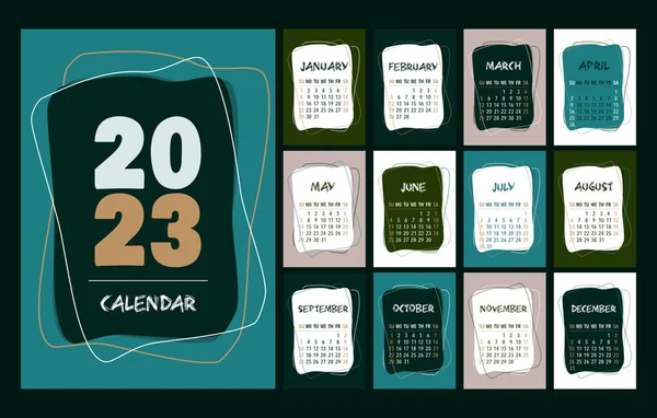 Kalender 2023 Vorlage Türkis Grün Grau Weiß Und Schwarz Schreibtischkalender — Stockvektor