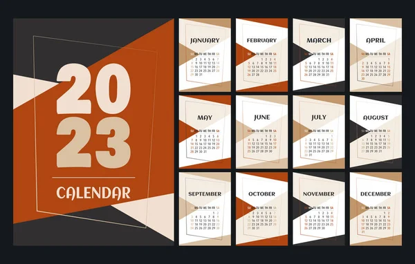 Calendar 2023 Template Red Brown Beige White Black Desk Calendar — Stock Vector