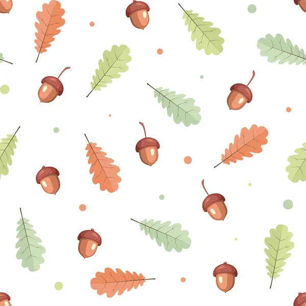 Осенний Красочный Бесшовный Узор Желудями Дубовыми Листьями — стоковый вектор