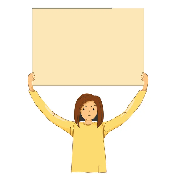 Woman Holding Placard Hands Supporting Protest Flat Design Illustration — 스톡 벡터
