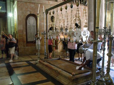 Kudüs, İsrail, 19 Ağustos 2010: İsrail 'in Kudüs kentindeki Kutsal Mezar Taşı İsa Mesih' in Kutsal Mezarı.