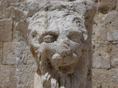 Jerash, Ürdün, 8 Ağustos 2010: Ürdün 'ün Jerash şehrinde bir aslanın heykeli