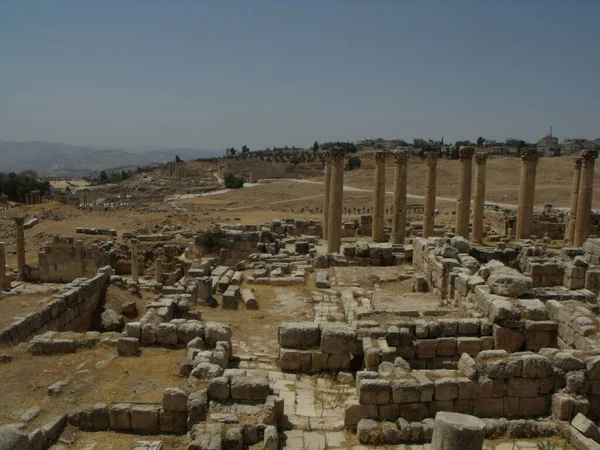 Jerash Jordánsko Srpna 2010 Zbytky Kamenných Domů Římském Městě Jerash — Stock fotografie