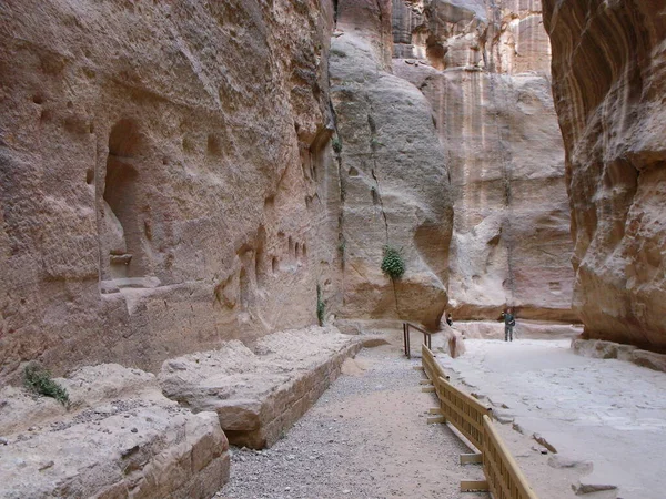 Petra Jordan Agosto 2010 Túmulos Nas Paredes Siq Cânion Estreito — Fotografia de Stock