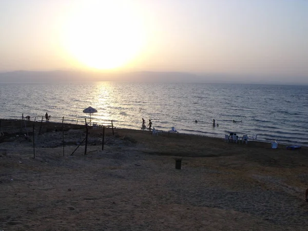 Mar Morto Giordania Agosto 2010 Una Spiaggia Tranquilla Rilassante Sulla — Foto Stock
