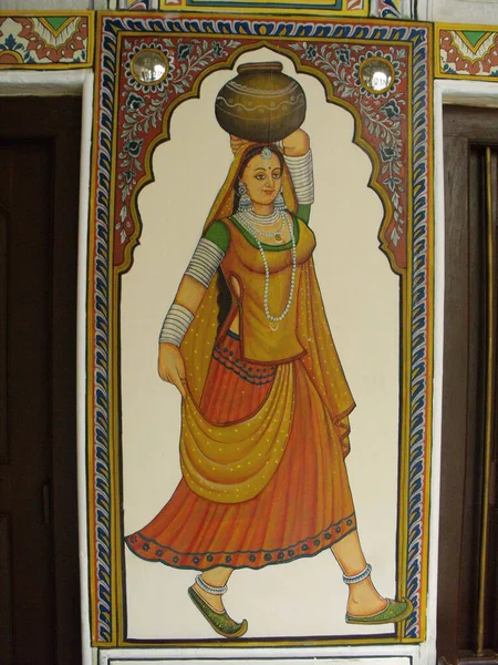 Mandawa Rajasthan India Agosto 2011 Veduta Verticale Disegno Una Donna — Foto Stock