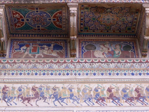 Mandawa Rajasthan Ινδία Αυγούστου 2011 Διακόσμηση Στους Τοίχους Ενός Αρχαίου — Φωτογραφία Αρχείου