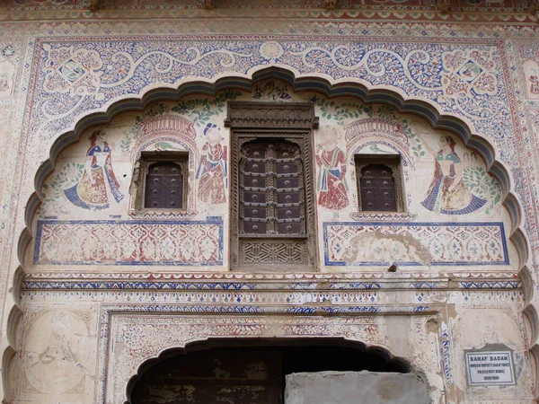 Mandawa Rajasthan India August 2011 Spectacular Decoration Inner Courtyard Ancient — Stock Photo, Image