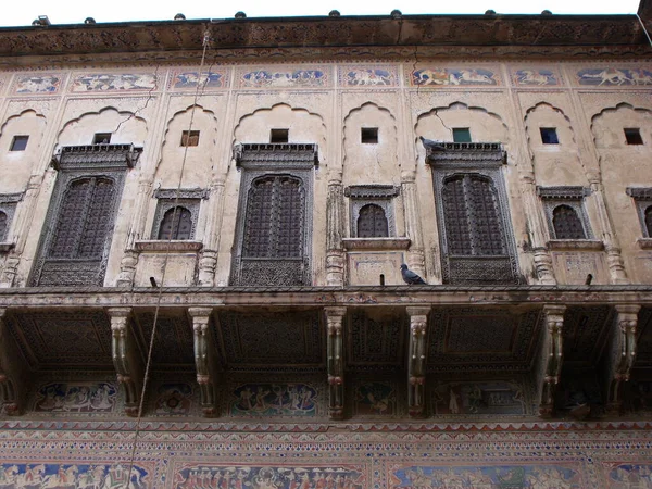 Mandawa Rajasthan Ινδία Αυγούστου 2011 Windows Ancient Palace Haveli Mandawa — Φωτογραφία Αρχείου