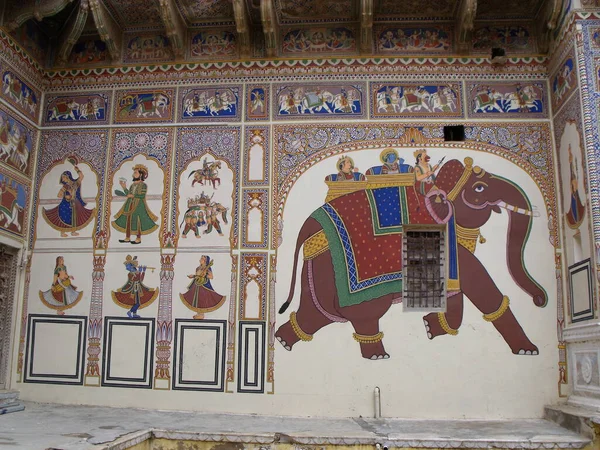 Mandawa Rajasthan Ινδία Αυγούστου 2011 Εντυπωσιακή Διακόσμηση Ενός Ελέφαντα Και — Φωτογραφία Αρχείου
