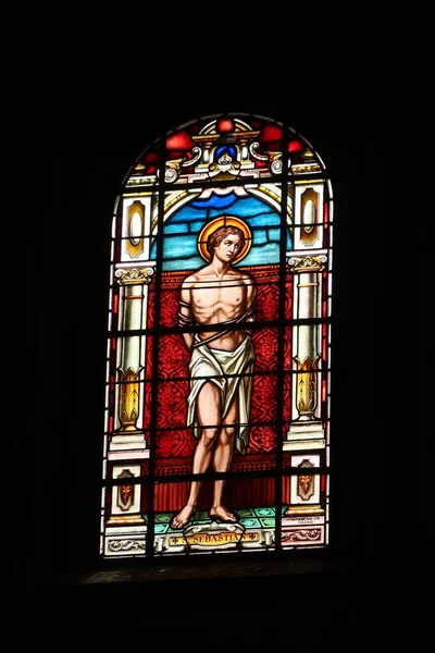 Garachico Tenerife Spain February 2022 Stained Glass Window Saint Sebastians — 스톡 사진