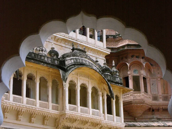 Jodhpur Rajasthan Indie Srpna 2011 Pohled Oblouku Balkonů Oken Mehrangarh — Stock fotografie