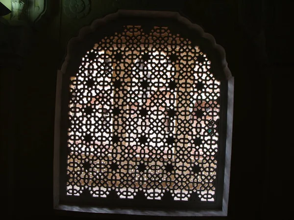 Jodhpur Rajasthan India August 2011 Latticework Window Mehrangarh Fort Blue — 图库照片