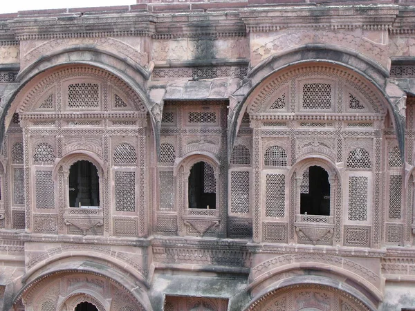 Jodhpur Rajasthan Índia Agosto 2011 Fachada Reticulada Forte Mehrangarh Cidade — Fotografia de Stock