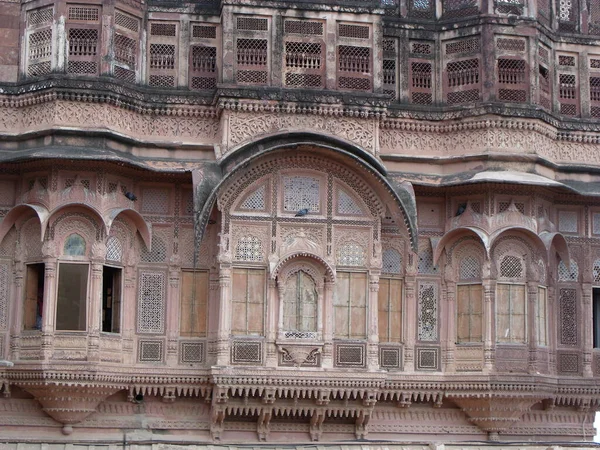 Jodhpur Rajasthan Indien Augusti 2011 Imponerande Rödtonad Fasad Mehrangarh Fort — Stockfoto