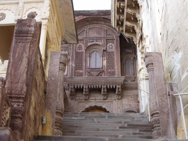 Jodhpur Rajasthan Índia Agosto 2011 Escadas Acesso Ricamente Decoradas Janelas — Fotografia de Stock