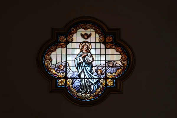 加那利群岛坦内里费坎德拉利亚 2022年3月8日 在坦内里费坎德拉利亚大教堂与圣母玛利亚的玻璃窗 西班牙 — 图库照片