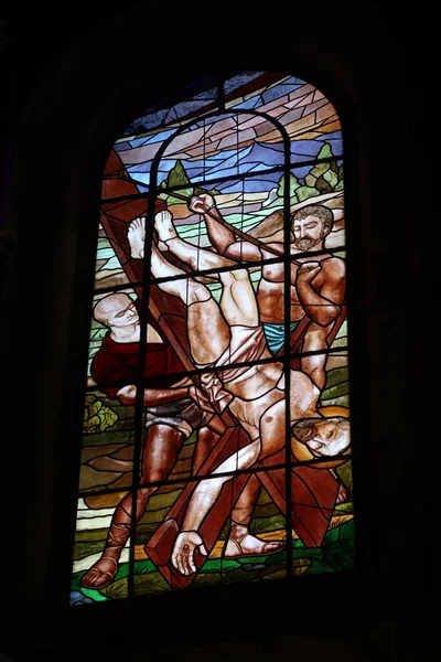 2022年3月8日 西班牙加那利群岛 特内里费岛 吉马尔 位于特内里费岛吉马尔的圣彼得教堂的玻璃窗上 有一位殉道者 西班牙 — 图库照片