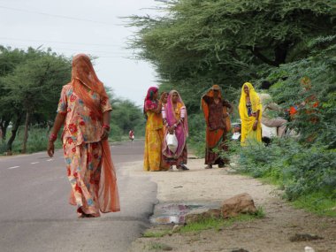 Rajasthan, Hindistan, 15 Ağustos 2011: Hindistan 'ın bağımsızlık günü kutlamalarında renkli elbiseli kadınlar