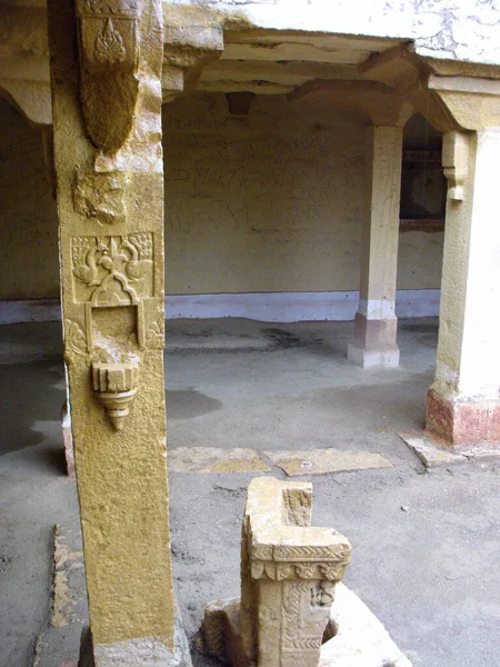 Kuldhara Jaisalmer Rajasthan India August 2011 Carved Stone Column Inner — Stock Photo, Image