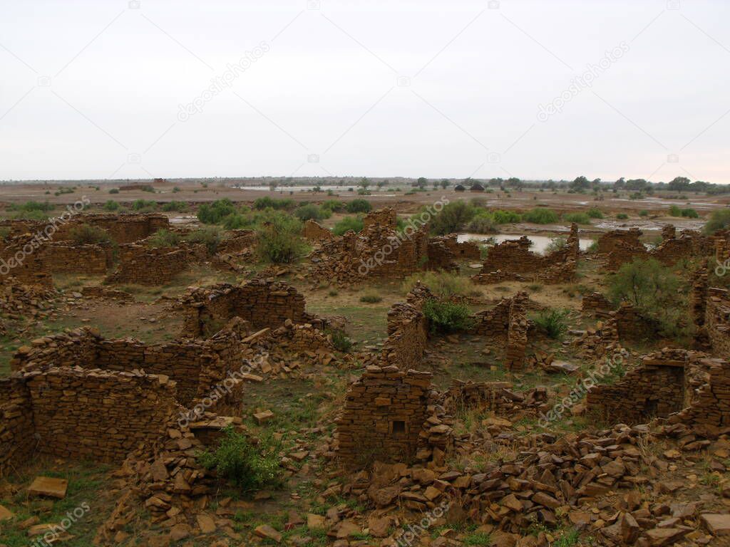 Kuldhara, Jaisalmer, Rajasthan, India, August 13, 2011: Remains of the abandoned village of Kuldhara near Jaisalmer, India