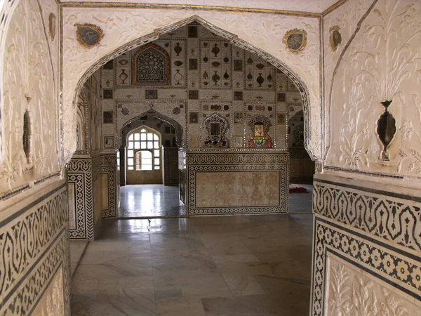 Amber Fort Jaipur Rajasthan Indien Augusti 2011 Ornately Dekorerade Väggar — Stockfoto