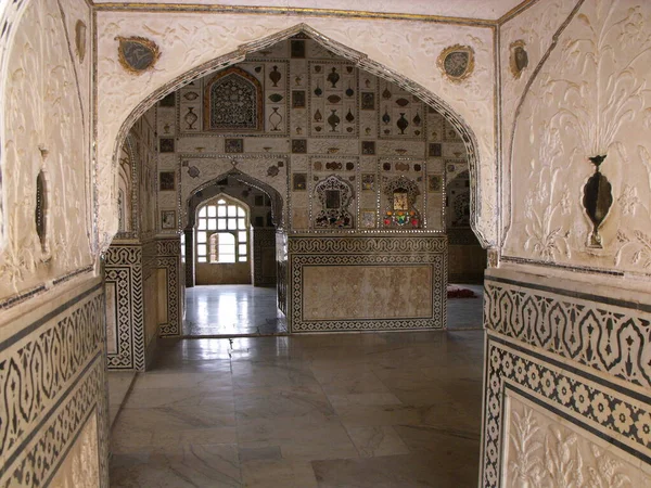 Fort Amber Jaipur Rajasthan Inde Août 2011 Murs Décorés Dans — Photo