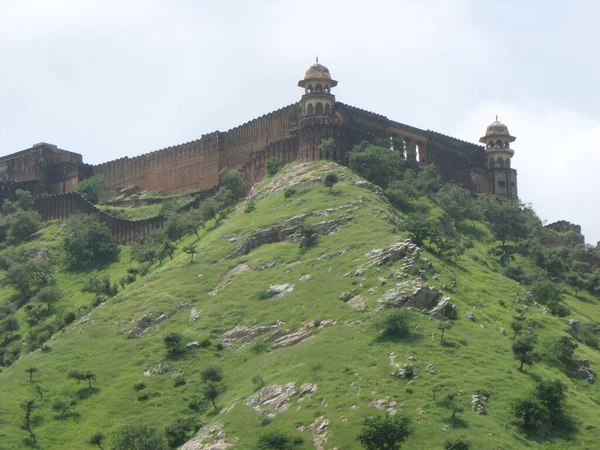 Amber Fort Jaipur Rajasthan India Agustus 2011 Menara Pertahanan Dinding — Stok Foto