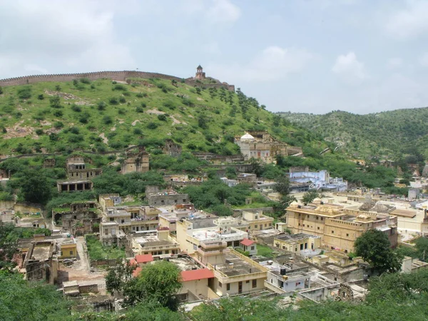 Amber Fort Jaipur Rajasthan India August 2011 View City Wall — 图库照片