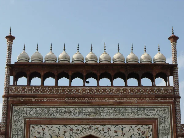 Taj Mahal Agra Índia Agosto 2011 Cúpula Decoração Com Letras — Fotografia de Stock