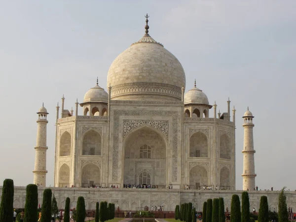 Taj Mahal Agra Ινδία Αυγούστου 2011 Λευκό Μαρμάρινο Μαυσωλείο Τέσσερις — Φωτογραφία Αρχείου