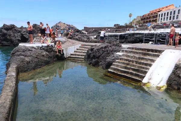 Garachico Tenerife Canary Islands Spain July 2022 Tourists Sunbathing One — Stockfoto